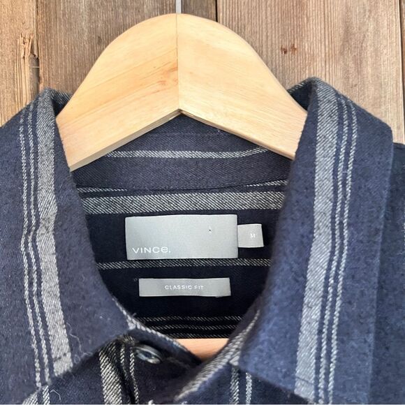Vince Classic Fit Striped Flannel Button Down Shirt Mens size M Old Money Casual - Picture 3 of 7